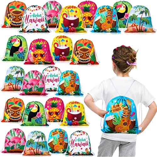 24 Adet Hawaiian Parti Favor Çanta Çocuklar için Hawaii Hediye Çantası Hawaii Aloha İpli Çanta Tropikal Goodie Çanta