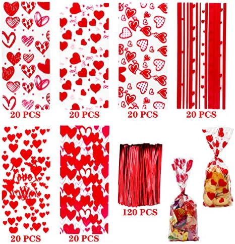 AouEtnay 120 Adet Sevgililer Selofan ikram çantaları Sevgililer Günü Şeker Torbaları, Sevgililer Günü Partisi İyilik