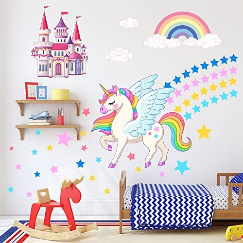 Unicorn Kale duvar çıkartmaları Gökkuşağı Yıldız duvar çıkartmaları Kız Odası için Bebek Kreş Çocuk yatak odası dekoru