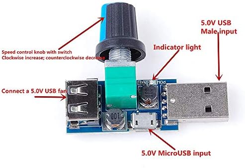 USB fan hız kontrolörü, DC 5V Kademesiz Mini USB Fan Regülatörü DC 4-12V için 2.5-8V 5W Regülatörü Hız kontrol Düğmesi