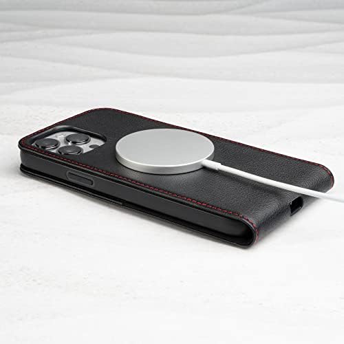 TORRO Deri Flip Case iPhone 14 Pro Max ile Uyumlu – Hakiki Deri MagSafe Uyumlu Kartlıklı Kılıf (Siyah)