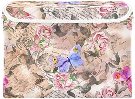 ınnewgogo Pullar Gül Çiçekler Kelebekler eşya kutuları Düzenlemek için Kapaklı Dekoratif Katlanabilir Depolama kollu