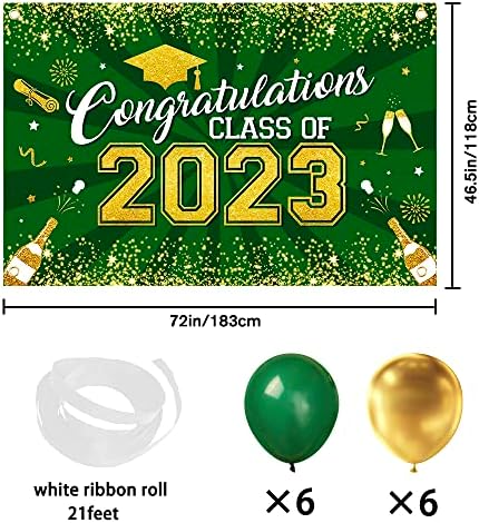 XIMISHOP 13 adet Mezuniyet Partisi Süslemeleri 2023, Yeşil Altın Tebrikler Grad Afiş Sınıfı 2023 fotoğraf arka fonu