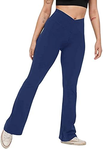 Kadın Bootcut Yoga cepli pantolon Yüksek Bel Ekose Baskı Egzersiz Bootleg Yoga Pantolon Karın Kontrol streç pantolon