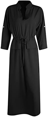 SoeHir Rahat Gömlek Elbise Bayan Çentikli V Boyun Standı Yaka Düğme Aşağı Kuşaklı Elbiseler Kış Moda
