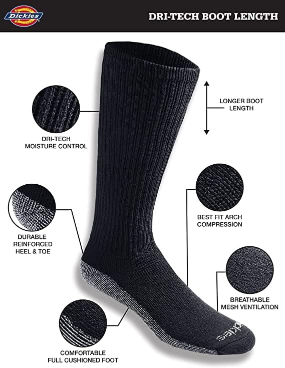 Dickies Erkek Multi-Pack Dri-tech Nem Kontrolü Çizme Boyu Çorap