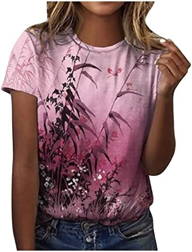 Kısa Kollu Tees Genç Kızlar için Tekne Boyun Degrade Yusufçuk Kır Çiçeği Çiçek Grafik Bluzlar Tişörtleri Kadın OG