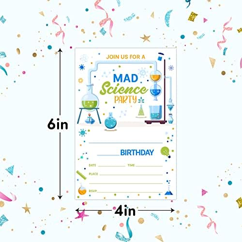 RLCNOT Doğum Günü Davetiyeleri Kartları Zarf Seti 20-Mad Bilim Doğum Günü Partisi Davetiyeleri Çocuklar için, Erkek