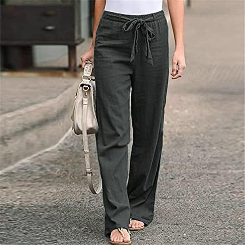 Kadın pantolonları Düz Renk Keten Sashes Düz Rahat Kış Sonbahar uzun pantolon Pantolon Artı Boyutu ropa de Mujer