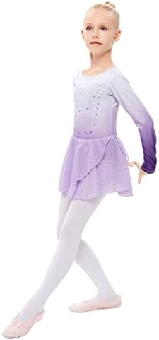 LİONJİE Küçük Kızlar Uzun Kollu Parlak Elmas Jimnastik Mayoları Tutu Elbise Etek Bale Dans Biketards
