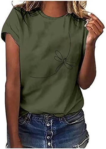 Kadın Yusufçuk Baskı T Shirt Kısa Kollu Ekip Boyun Sevimli Grafik Tee Casual Yaz Tees En