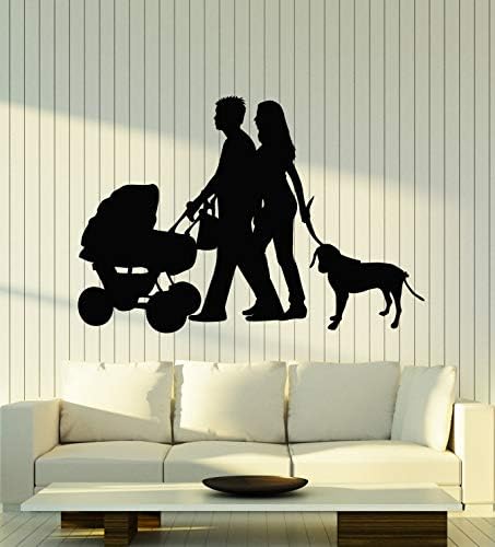 Büyük Vinil Duvar Çıkartması Anne Baba Aile Arabası Bebek Köpek Ev Dekor Çıkartmaları Mural (g2585) Siyah