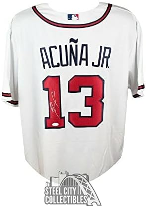 Ronald Acuna Jr İmzalı Atlanta Braves Beyaz Nike Beyzbol Forması - JSA COA İmzalı MLB Formaları