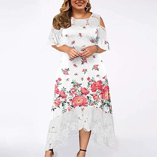 Kadınlar için dantel Elbise Soğuk Omuz Parti Uzun Elbiseler Artı Boyutu 2023 Yaz Boho Çiçek Sundress Fırfır Kollu