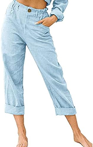 SHENGXİNY Kargo Pantolon Kadın Rahat Düz Renk Cepler Düğmeler Elastik Bel Rahat Düz Y2K Pantolon