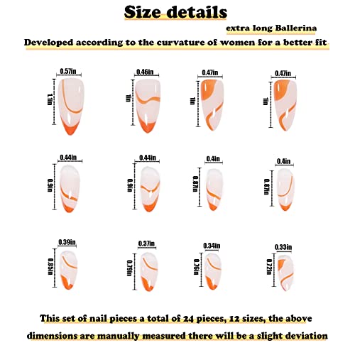 24 Adet Orta Uzunlukta Badem ipuçları Tasarımları ile Çivi üzerine Basın, Dalgalar tasarım takma tırnak, Çıplak Turuncu