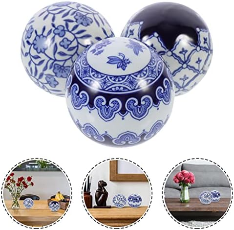Veemoon Ev D & eacute; kor Aksan 3 adet Seramik dekoratif toplar Mavi ve Beyaz Porselen Topu Yüzen Küreler Küreler