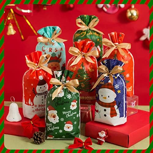 Ulbek Noel İpli Hediye Çantaları, 48 ADET Xmas Treat Goody Şeker Torbaları, Hediye Çantaları için 6 Stil Büyük Boy,