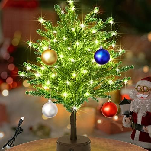 Işıklı Mini Noel Ağacı Masa Dekorasyonu, Önceden Aydınlatılmış Yapay Küçük Noel Ağacı, 80 LED Işıklı Noel Ağacı, Ev
