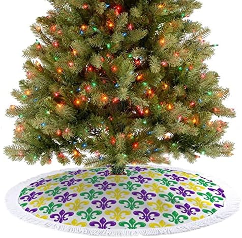 Mardi Gras Fleur De Lis Noel Ağacı Mat Etek Ağacı Taban Kapağı Püsküller ile Tatil Partisi için noel dekorasyonları