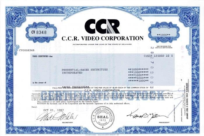 C. C. R. Video Corporation - Hisse Senedi Sertifikası