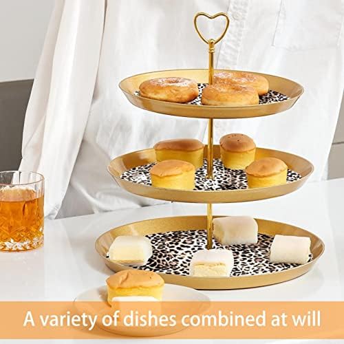 Kek Standı Seti 3 Katmanlı Cupcake Standları Kullanımlık Pasta Tabağı Düğün Doğum Günü Çay Partisi Süslemeleri, leopar