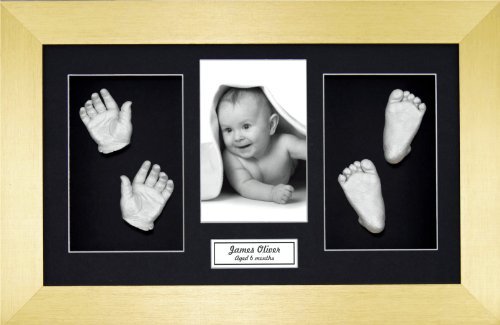 BabyRice Büyük Bebek Döküm Kiti (ikizler için harika!), 14.5x8.5 Fırçalanmış Altın Çerçeve, Siyah montaj, Gümüş metalik