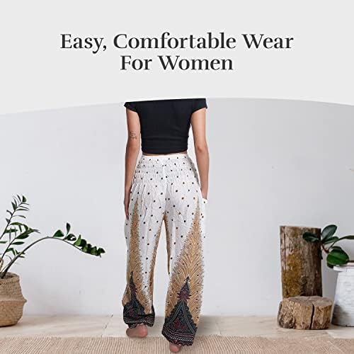 MNZ Bohemian harem pantolon, Yüksek Bel Yoga Pantolon Tavuskuşu Tasarımı ile, Yaz Hippi / Harem Elbise Kadınlar için