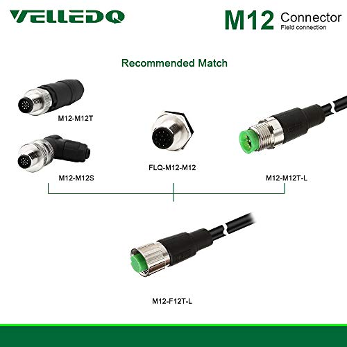 VELLEDQ Endüstriyel Ön Kablolu M12 Bağlantı Kablosu 12-Pin Dişi A Kodlama 3M / 10FT PVC Tel Hattı