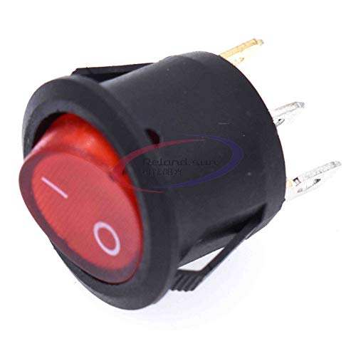 5 Adet Mini 3 Pin Yuvarlak Siyah SPDT ON-Off Rocker Anahtarı Snap-in (Kırmızı)