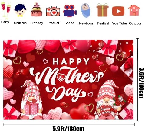 Büyük 71 X 43 Mutlu Anneler Günü Afişi, Mutlu Anneler Günü Süsleri için Kırmızı ve Pembe Mutlu Anneler Günü Afişi
