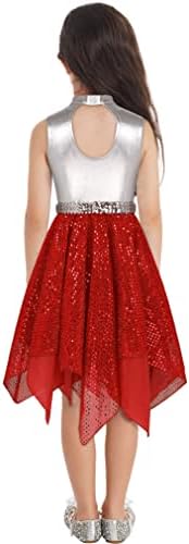 JEATHA Çocuk Kız Kolsuz Asimetrik Renk Blok Tankı Elbise Lirik Modern Çağdaş dans kostümü