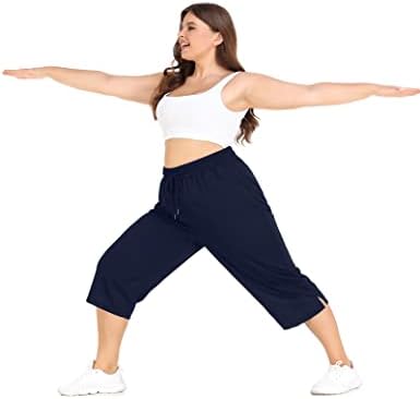 FOREYOND Artı Boyutu kapri pantolonlar Kadınlar için Gevşek Fit Yoga cepli pantolon Egzersiz Activewear Sweatpants