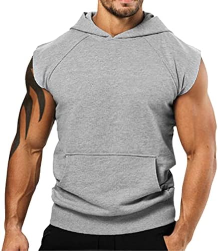 Erkek Egzersiz Kapşonlu Tank Top Kolsuz Spor Spor Hoodies Kas Kesilmiş T cepli gömlek