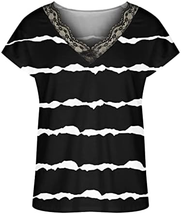 Sonbahar Yaz Üst T Shirt Kadın Kısa Kollu 2023 Giyim Dantel Pamuk V Boyun Grafik Bluz E3 E3