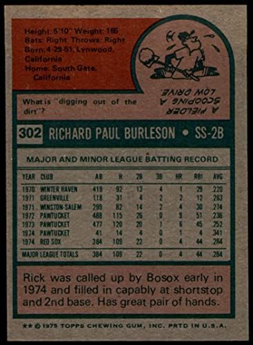 1975 Topps 302 Rick Burleson Boston Red Sox (Beyzbol Kartı) NM+ Red Sox