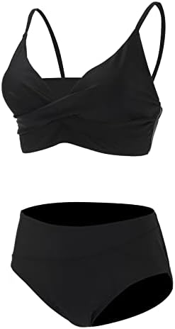 CHNNKKAOP Kadınlar Siyah Bikini 2 Parça Bandeau Bikini Mayolar Kapalı Omuz Yüksek Bel Mayo Yüksek Kesim