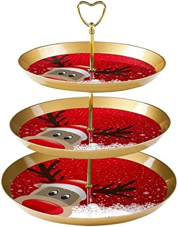 Tatlı Fincan Kek Standı, Masa Dekorasyon için Düğün Doğum Günü Partisi Kutlama, Noel Geyik Kar Taneleri kırmızı Desen