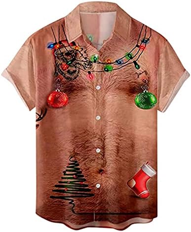 ZDDO Noel Erkek Düğme Aşağı Gömlek Kısa Kollu Komik Noel Noel Baba havai gömleği Parti Grafik Bowling Gömlek