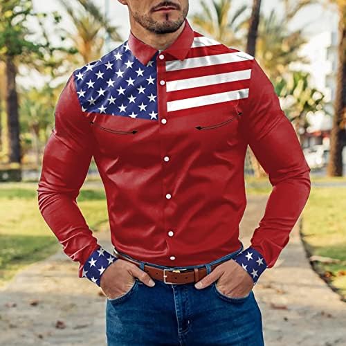 XXBR erkek Casual Gömlek, düğme Aşağı Amerikan Bayrağı Çizgili Uzun Kollu Resmi Klasik Sokak Moda Gömlek İş için