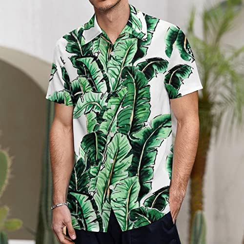 Suluboya Tropikal Muz Yaprağı erkek Gömlek Kısa Kollu V Boyun Grafik Tees Düğmeli Plaj T Shirt