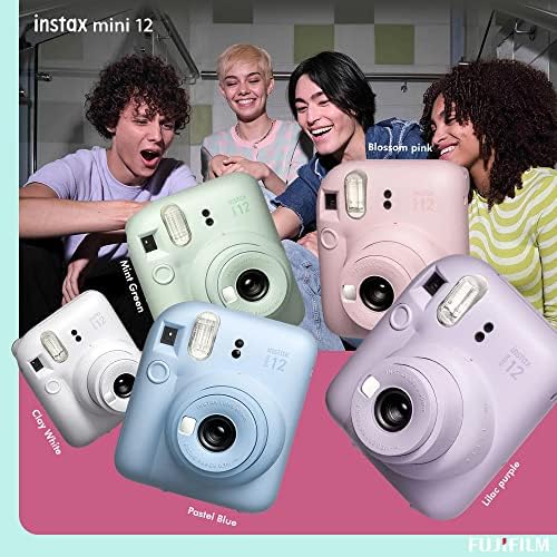 Fujifilm Instax Mini 12 Anında Kamera (Pastel Mavi) w / 60mm Odak Uzaklığı + 2X Fujifilm Instax Mini İkiz Film (20