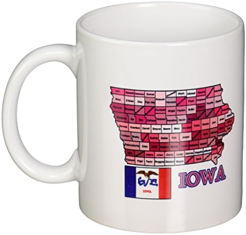 3dRose mug_186863_1 Tüm İlçeleri Gösteren Iowa Bayrağı ve Haritası Seramik Kupa, 11 Ons