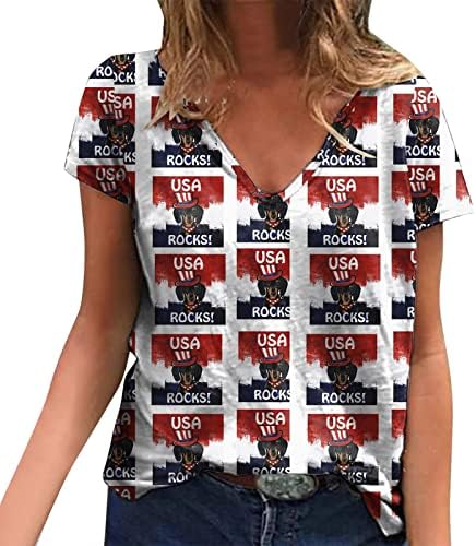 Üstleri Egzersiz Kadınlar Bağımsızlık Günü Kadınlar için Baskı Günlük yazlık gömlek kadın V Boyun Tankı Üstleri Amerikan