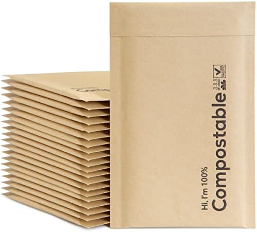 8. 5x12 100 % Biyobozunur Kahverengi Kraft Kabarcık Postaları, 25 Sayısı 2 Kompostlanabilir Yastıklı Ambalaj Sarma