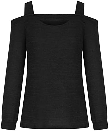 Kadın Brunch Üstleri Manşet Uzun Kollu Soğuk Omuz Bluz Kare Boyun Zayıflama Tunik Anahtar Deliği Tığ Temel Üstleri