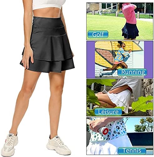 WOWENY kadın Aktif Skort Atletik Fırfır Pilili Tenis Etek için Cep ile Koşu Golf Egzersiz