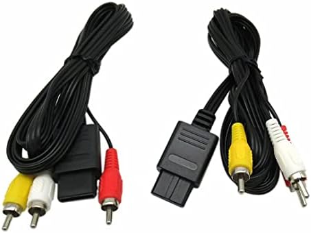 Jamal Yeni Siyah 2 adet AC Adaptör Güç Kaynağı ve AV kablo kordonu Uyar NİNTENDO 64 için N64 AV SES VİDEO A / V KABLOSU