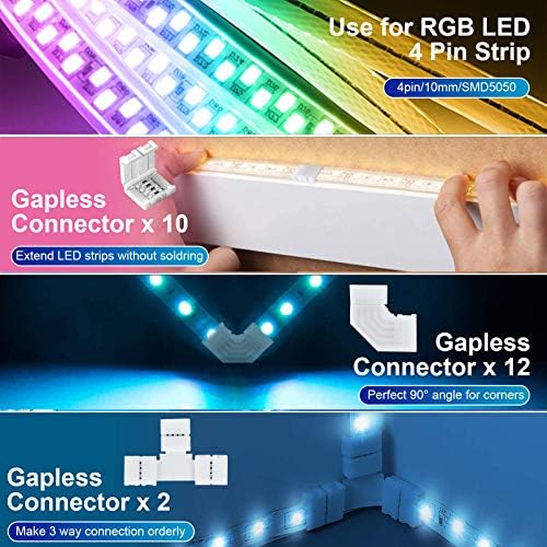4-Pin RGB LED ışık Konnektörleri SMD 5050 için 10mm Boşluksuz Lehimsiz LED Şerit Konnektörleri Çok Renkli LED Şerit,