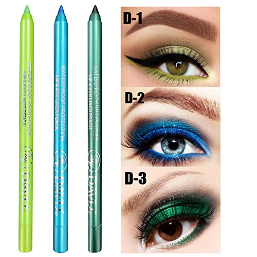 3 ADET Yeşil Eyeliner Kalem Su Geçirmez Mat Eyeliner Kalem / Glitter Metalik Eyeliner Kalem Pırıltılı Vurgulayıcı